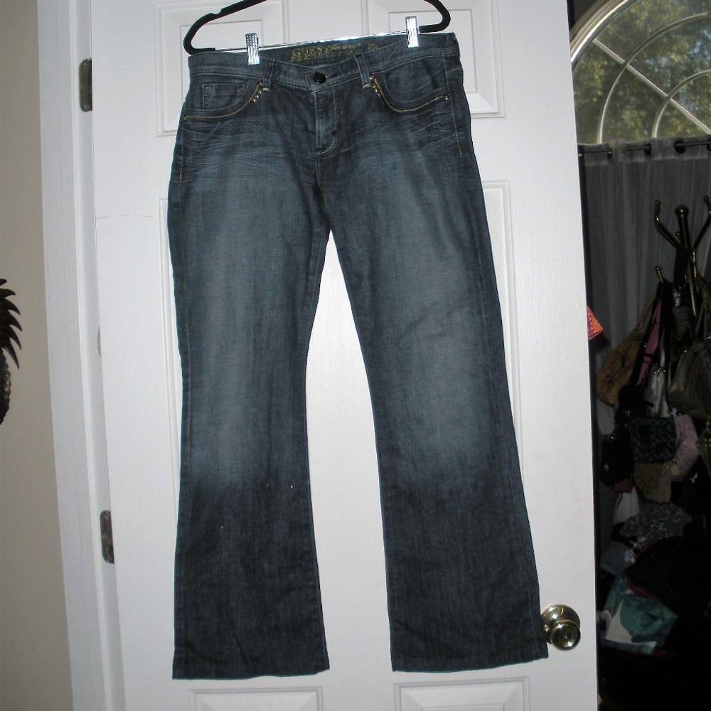 Vintage GUESS Jeans flare leg silver studs, gold embroidered accents. SZ  30